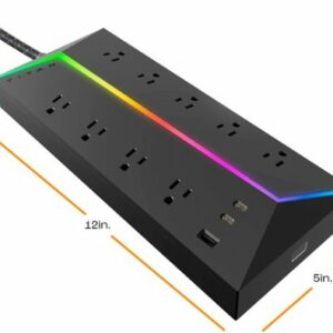 Titan - 9 Outlet/2 USB-C/1 USB-A 5000 Joules Surge Protector with ColorChanging LED - Black