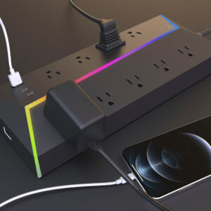 Titan - 9 Outlet/2 USB-C/1 USB-A 5000 Joules Surge Protector with ColorChanging LED - Black