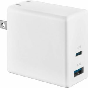 Insignia™ - 72.5W 2-Port USB-C/USB Foldable Wall Charger for Laptops, Smartphone, and Tablet - White