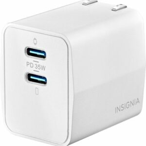 Insignia™ - 35W Foldable Compact Dual USB-C Port Wall Charger for iPhone, iPad, MacBook Air, Samsung Smartphones, Tablets and More - White