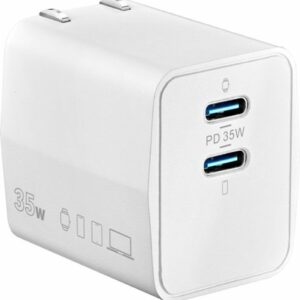 Insignia™ - 35W Foldable Compact Dual USB-C Port Wall Charger for iPhone, iPad, MacBook Air, Samsung Smartphones, Tablets and More - White