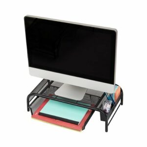 Mind Reader - Network Collection Monitor Stand 3-Compartment Storage 1 Paper Tray and 2 Side Storage Compartments - Black