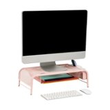 Mind Reader - Network Collection Monitor Stand 3-Compartment Storage 1 Paper Tray and 2 Side Storage Compartments, Pink - Silver