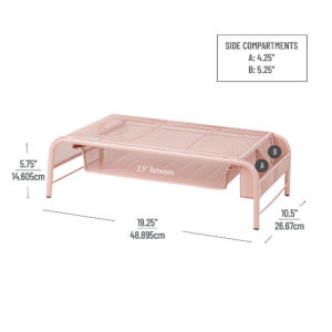 Mind Reader - Network Collection Monitor Stand 3-Compartment Storage 1 Paper Tray and 2 Side Storage Compartments, Pink - Silver