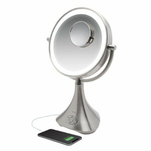 iHome - LUX PRO Rechargeable Vanity Speaker with Bluetooth, Speakerphone, and USB Charging - Silver/Nickel