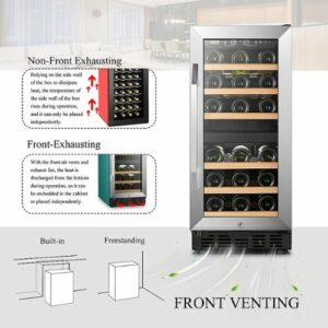 Lanbo - 15 Inch width 28 Bottle Dual Zone Compressor Freestanding/Built-In Wine Fridge with Stainless Steel Door - Black