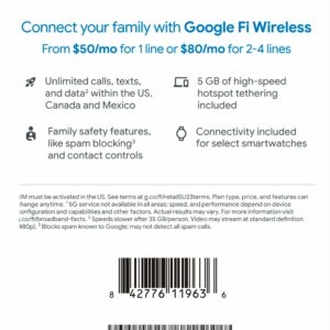 Google Fi Wireless Simply Unlimited Talk/Text/Data SIM Kit - 1 Month