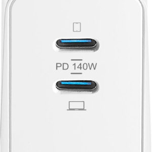 Insignia™ - 140W Dual Port USB-C Compact Wall Charger Kit for MacBook Pro 16”, Smartphone, and Tablet - White