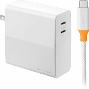 Insignia™ - 140W Dual Port USB-C Compact Wall Charger Kit for MacBook Pro 16”, Smartphone, and Tablet - White