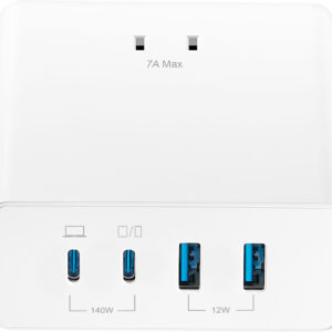 Insignia™ - 140W 4-Port USB and USB-C Desktop Charger Kit for MacBook Pro 16”, Laptops, Smartphone, Tablet, and More - White