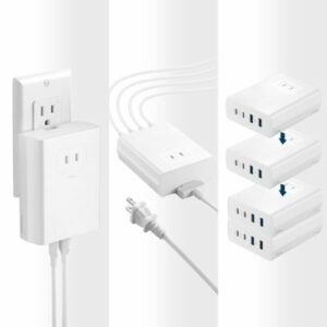 Insignia™ - 100W 4-Port USB and USB-C Desktop Charger Kit for MacBook Pro, Smartphone, Tablet and More - White