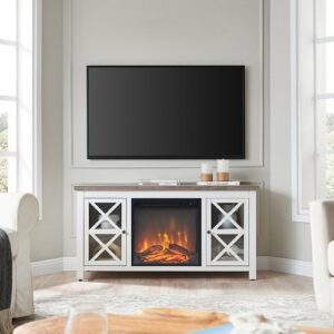 Camden&Wells - Colton Log Fireplace TV Stand for Most TVs up to 55" - White/Gray Oak