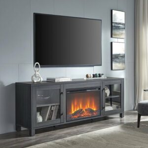 Camden&Wells - Quincy Log Fireplace TV Stand for TVs up to 75" - Charcoal Gray