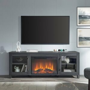 Camden&Wells - Quincy Log Fireplace TV Stand for TVs up to 75" - Charcoal Gray