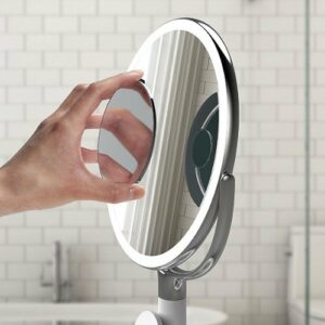 Sharper Image - SpaStudio Vanity Sound, 9-Inch LED Mirror with Built-In Speaker - White