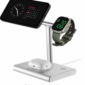 Insignia™ - 3-in-1 15W Wireless Charger with MagSafe for iPhone 15/14/13/12 series + Apple Watch + AirPods - Silver