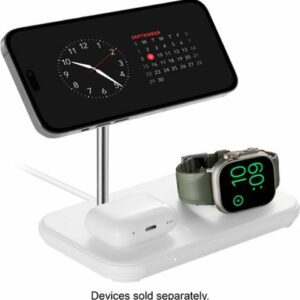 Best Buy essentials™ - 3-in-1 7.5W Magnetic Wireless Charger with Apple Watch Charger Holder for iPhone + Apple Watch + AirPods - White