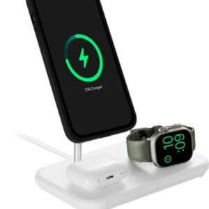 Best Buy essentials™ - 3-in-1 7.5W Magnetic Wireless Charger with Apple Watch Charger Holder for iPhone + Apple Watch + AirPods - White