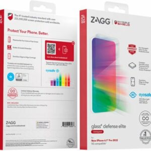 ZAGG - InvisibleShield Glass+ Defense Elite VisionGuard Blue Light Filtering Screen Protector for Apple iPhone 14 Pro