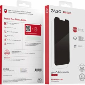 ZAGG - InvisibleShield Glass+ Defense Elite Privacy Max Impact & Privacy Filtering Screen Protector for Apple iPhone 14 Plus