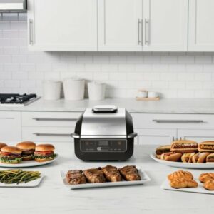 Ninja - Foodi 6-in-1 Countertop Indoor Grill with 4-quart Air Fryer, Roast, Bake, Broil, Dehydrate - Black/Stainless Steel