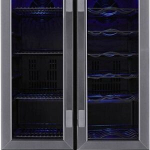 NewAir - 18 Bottle and 58 Can Built-in Dual Zone Wine and Beverage Cooler with French Doors and Adjustable Shelves - Black Stainless Steel