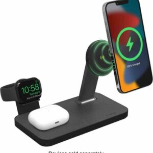 mophie - snap+ 3-in-1 wireless charging stand and Watch Adapters with MagSafe Compatibility - Black