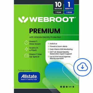 Webroot - Premium Antivirus Protection (10 Device) with Allstate Identity Protection - Android, Apple iOS, Chrome, Mac OS, Windows [Digital]