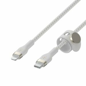 Belkin - BoostCharge Pro Flex Braided Silicone USB-C to Lightning Cable 6.6FT, MFi-Certified Charging Cable with Cable Clip - White