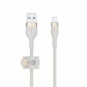 Belkin - BOOSTCHARGE PRO Flex 6.6ft Braided Silicone USB-A Cable with Lightning Connector for iPhone - White