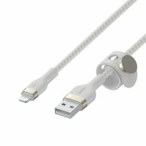 Belkin - BOOSTCHARGE PRO Flex 6.6ft Braided Silicone USB-A Cable with Lightning Connector for iPhone - White