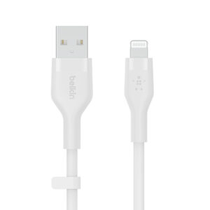 Belkin - BoostCharge Flex Silicone USB-A to Lightning Cable 6.6FT, MFi-Certified Charging Cable for iPhone Series with Cable Clip - White