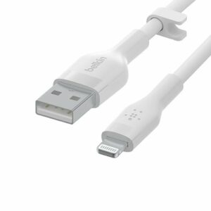 Belkin - BoostCharge Flex Silicone USB-A to Lightning Cable 6.6FT, MFi-Certified Charging Cable for iPhone Series with Cable Clip - White