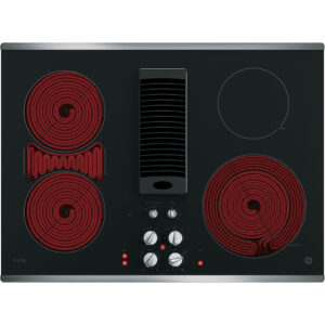 GE Profile - 30" Built-In Downdraft Electric Cooktop with 4 Burners - Stainless Steel