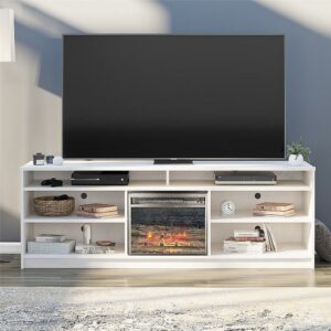 Ameriwood Home - Hendrix 75" TV Stand with Electric Fireplace - Ivory Oak