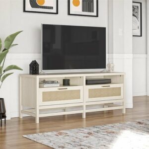 Ameriwood Home - Lennon TV Stand - Ivory Oak and Faux Rattan