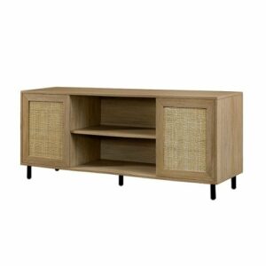 Walker Edison - Boho 2-Door Rattan TV Stand for TVs up to 60” - Coastal Oak