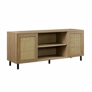 Walker Edison - Boho 2-Door Rattan TV Stand for TVs up to 60” - Coastal Oak