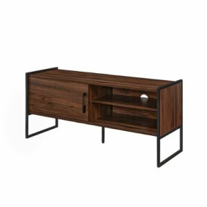 Walker Edison - Industrial Sliding-Door TV Stand for TVs up to 50” - Dark Walnut