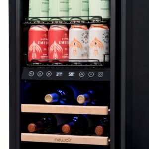 NewAir - 13-Bottle and 48-Can Built-in Dual Zone Beverage Cooler with SplitShelf - Black Stainless Steel