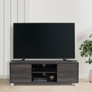 CorLiving - Hollywood Wood Grain TV Stand with Doors for Most TVs up to 55" - Dark Grey