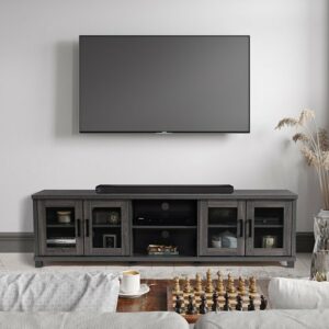 CorLiving - Fremont TV Bench with Glass Cabinets for Most TVs up to 95" - Dark Grey