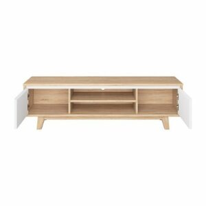 CorLiving - Fort Worth White and Brown Wood Grain Finish TV Stand for Most TV's up to 68" - Brown and white