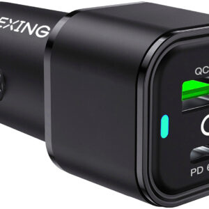 Rexing - 78W Vehicle Quick Charger with 1 USB-C & 1 USB Port Compatible with iPhone and Samsung Note - Black