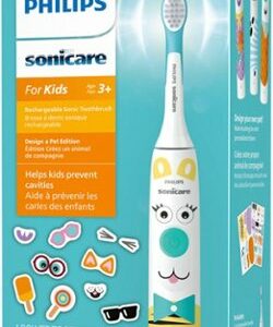 Philips Sonicare - Sonicare for Kids Design a Pet Edition Electric Toothbrush - White With Aqua Blue Button