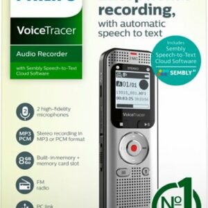 Philips - VoiceTracer DVT2015 8GB Voice Recorder with Sembly Cloud Speech-to-Text Software