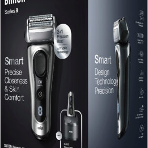 Braun - Series 8 Rechargeable Wet/Dry Electric Shaver 8457cc with Precision Trimmer - Smart Clean Center - Silver