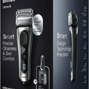 Braun - Series 8 Rechargeable Wet/Dry Electric Shaver 8457cc with Precision Trimmer - Smart Clean Center - Silver