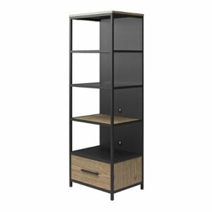 Ameriwood Home - Structure Audio Pier, Wood Veneer with Black Metal and Black Glass - Sterling Oak