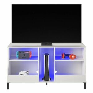 Ntense - Falcon Youth Gaming TV Stand with LED Lights for TVs up to 80" - White